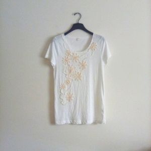 J. Crew Slub Cotton Swirling Flowers Tee Size Medium Color White